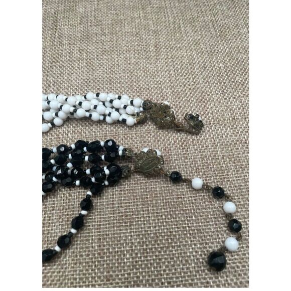 Vintage Miriam Haskell Multi-Strand Black & White Glass Bead Necklace - Picture 5 of 8